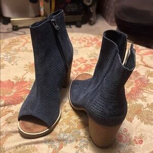 Women's Blue Peep-Toe Ankle Boots